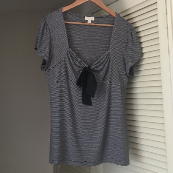 OJAY Tops - OJAY Black & White Stripe Tie Up Bow Top Size 14